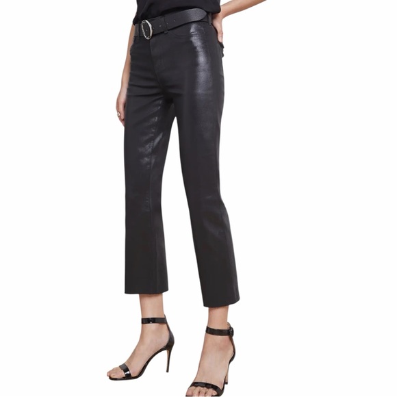 L’AGENCE Kendra Coated Cropped Flare Jean in Black With Raw Hem Size 27 - Picture 2 of 12